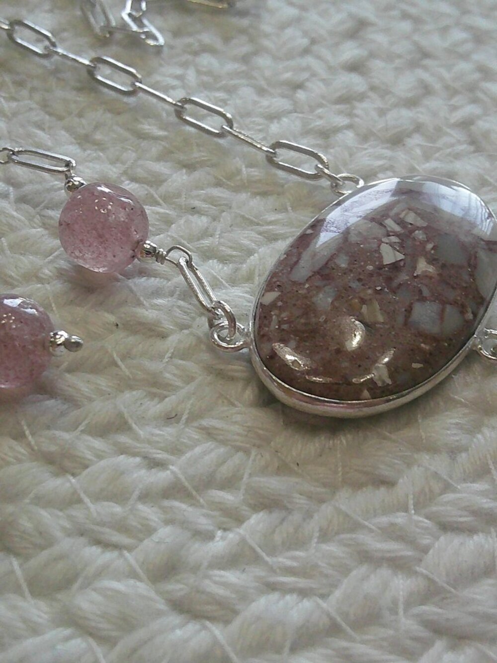 Beautiful BRECCIATED MOOKAITE & ROSE QUARTZ Handmade Necklace & Earrings #217F